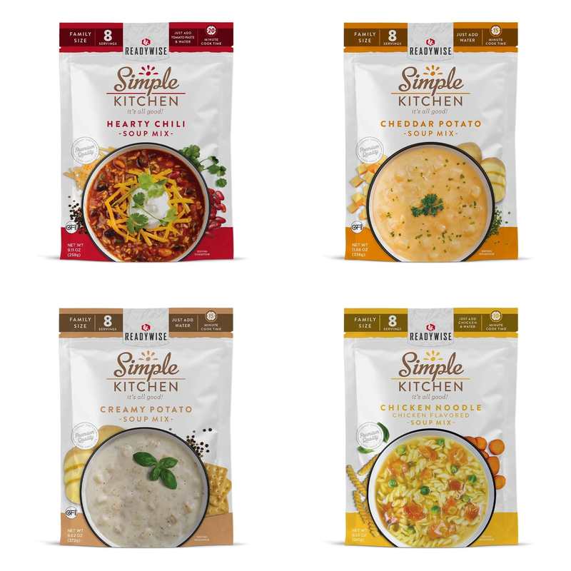ReadyWise Simple Kitchen Soup Favorites Variety Pack (4 count, 8-Servings per Pouch)