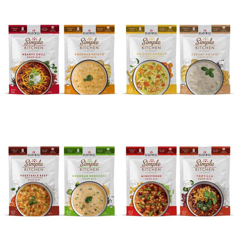 ReadyWise Simple Kitchen Soup Sampler Variety Pack (8 count, 8-Servings per Pouch)