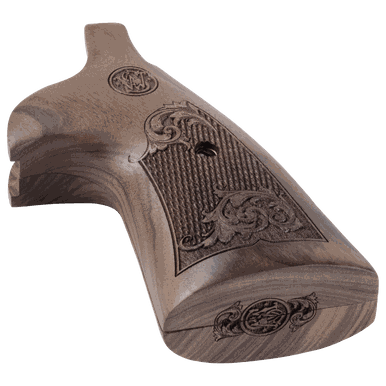 Engraved Wood Square Butt Target Grips For N-Frame Revolvers